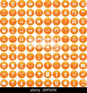 100 glasses icons set orange Stock Vector