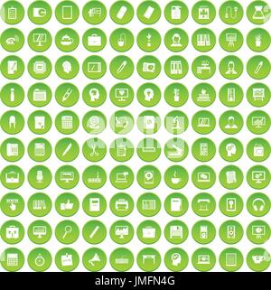 100 work space icons set green Stock Vector
