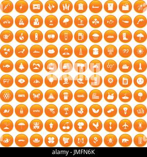 100 global warming icons set orange Stock Vector
