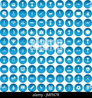 100 medal icons set blue Stock Vector