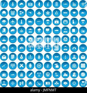 100 military journalist icons set blue Stock Vector