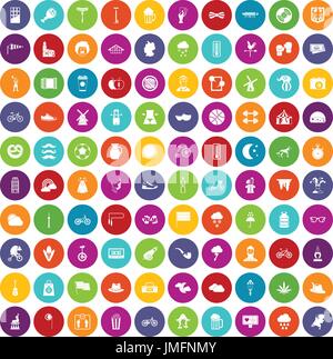100 bicycle icons set color Stock Vector