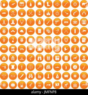 100 guns icons set orange Stock Vector