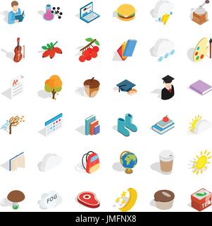 Autumn icons set, isometric style Stock Vector