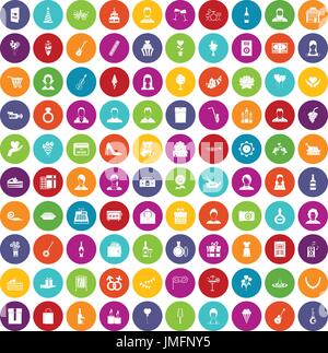 100 birthday icons set color Stock Vector