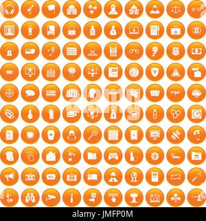 100 hacking icons set orange Stock Vector