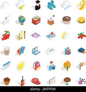 Autumn weather icons set, isometric style Stock Vector
