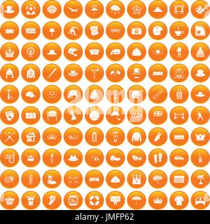 100 hat icons set orange Stock Vector