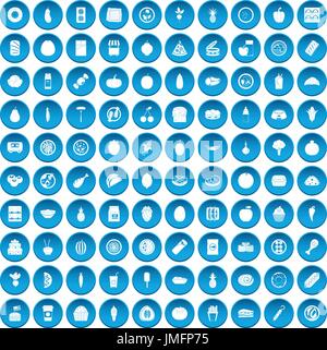 100 nutrition icons set blue Stock Vector