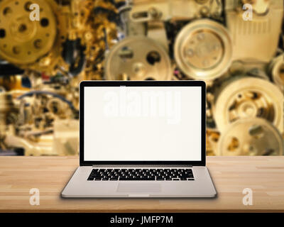 blank screen notebook on wooden table Stock Photo