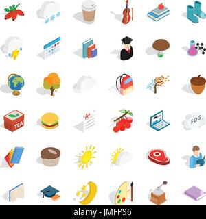 Cold autumn icons set, isometric style Stock Vector