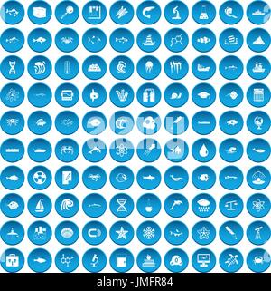 100 oceanology icons set in blue circle isolated on white vectr illustration Stock Vector