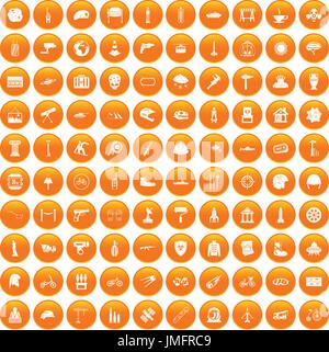 100 helmet icons set orange Stock Vector