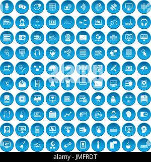 100 on-line seminar icons set blue Stock Vector