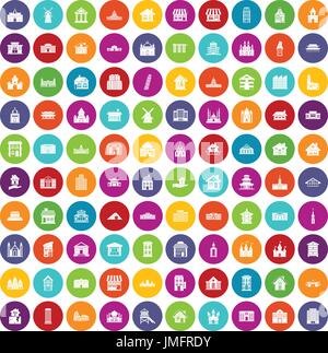 100 building icons set color Stock Vector