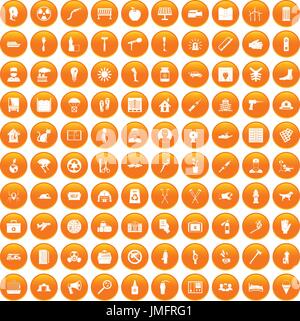 100 help icons set orange Stock Vector