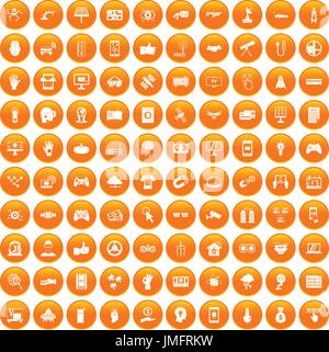 100 hi-tech icons set orange Stock Vector
