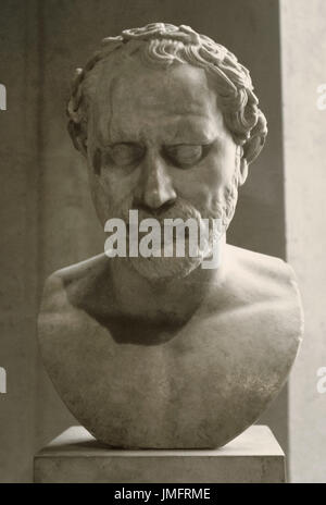 Demosthenes (384-332 BC). Greek politician and orator. Bust. Roman copy after a Greek original in bronze by the sculptor Polyeuctos. Found in Italy. Louvre Museum. Paris. France. Stock Photo