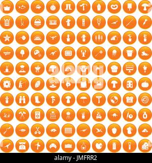 100 hobby icons set orange Stock Vector