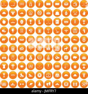 100 hockey icons set orange Stock Vector