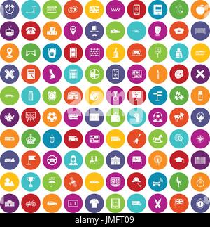 100 bus icons set color Stock Vector