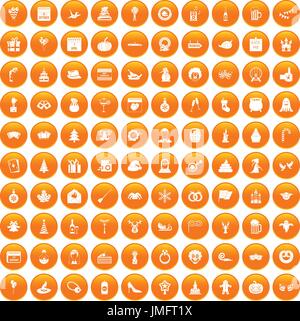 100 holidays icons set orange Stock Vector