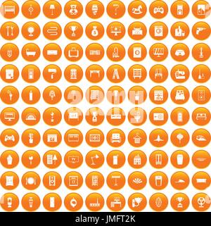 100 home icons set orange Stock Vector