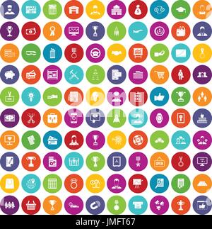 100 business career icons set color Stock Vector