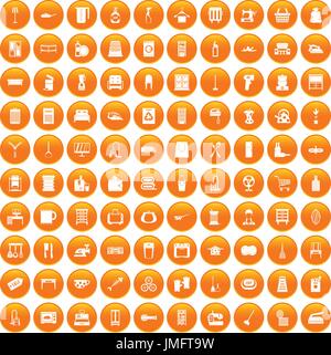 100 housework icons set orange Stock Vector