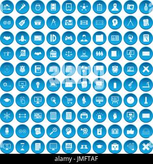 100 plan icons set blue Stock Vector