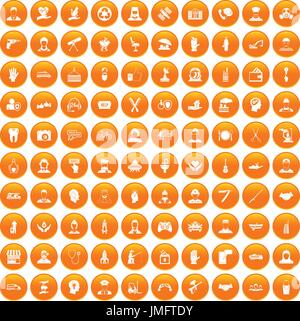 100 human resources icons set orange Stock Vector