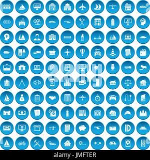100 private property icons set blue Stock Vector