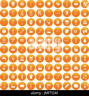 100 hygiene icons set orange Stock Vector