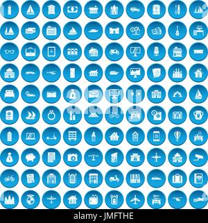 100 property icons set blue Stock Vector