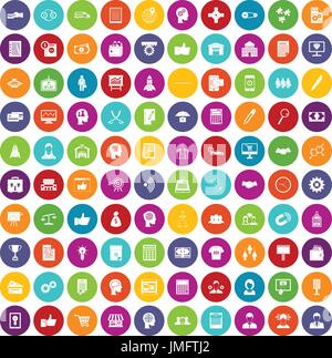 100 business strategy icons set color Stock Vector
