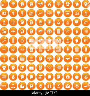 100 idea icons set orange Stock Vector