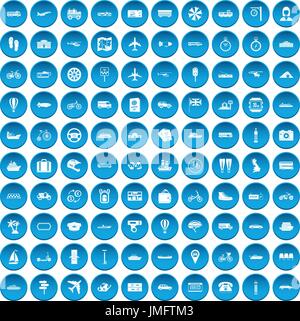 100 public transport icons set blue Stock Vector