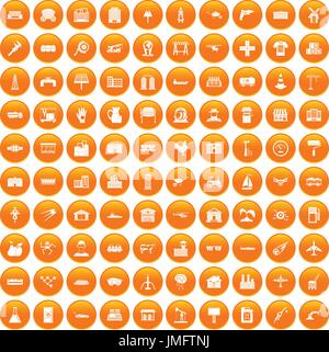 100 industry icons set orange Stock Vector