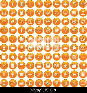 100 information icons set orange Stock Vector