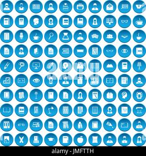 100 reader icons set blue Stock Vector