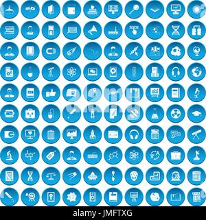 100 researcher science icons set blue Stock Vector