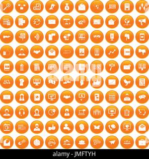 100 interaction icons set orange Stock Vector