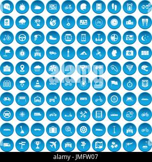 100 ride icons set blue Stock Vector