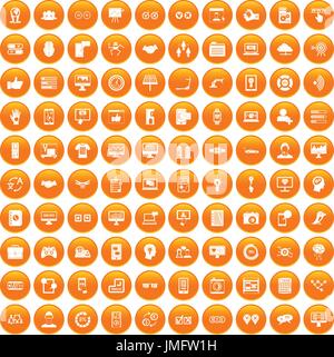 100 interface icons set orange Stock Vector