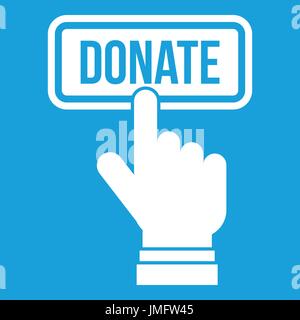 Hand presses button to donate icon white Stock Vector