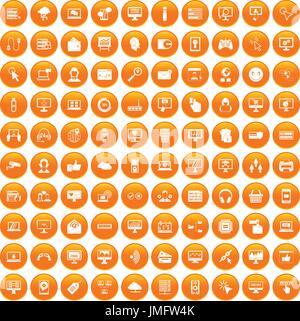 100 internet icons set orange Stock Vector