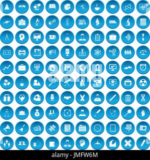 100 seminar icons set blue Stock Vector