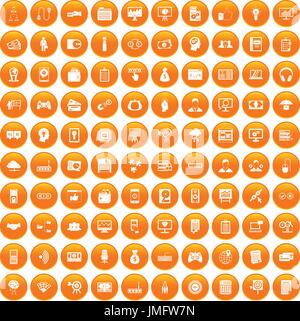 100 IT business icons set orange Stock Vector