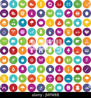 100 camping and nature icons set color Stock Vector