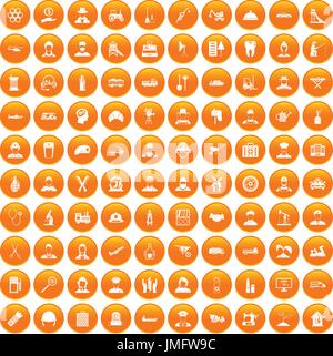 100 job icons set orange Stock Vector